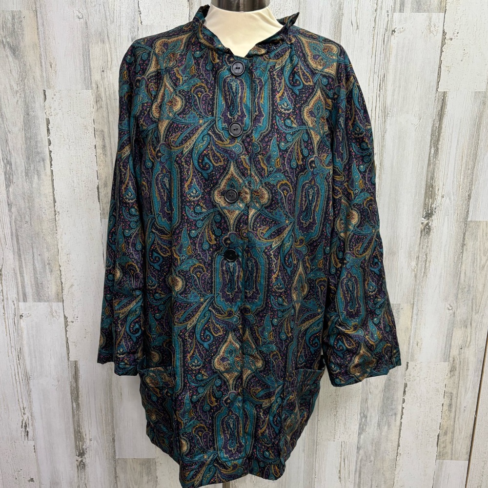 Handmade Plus Size Paisley Button-Up Jacket